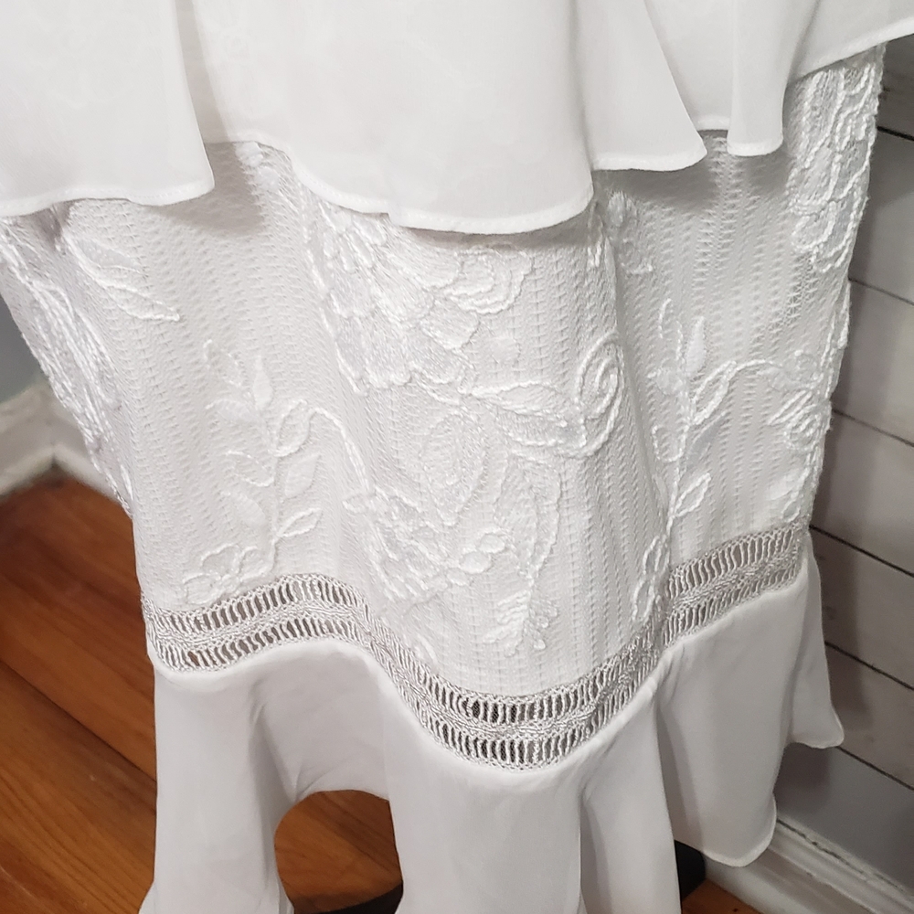 Adrian Mattox White Dress Sz6 Adjustable Thin Straps Ruffle Lace Wedding Cruise - Picture 6 of 12